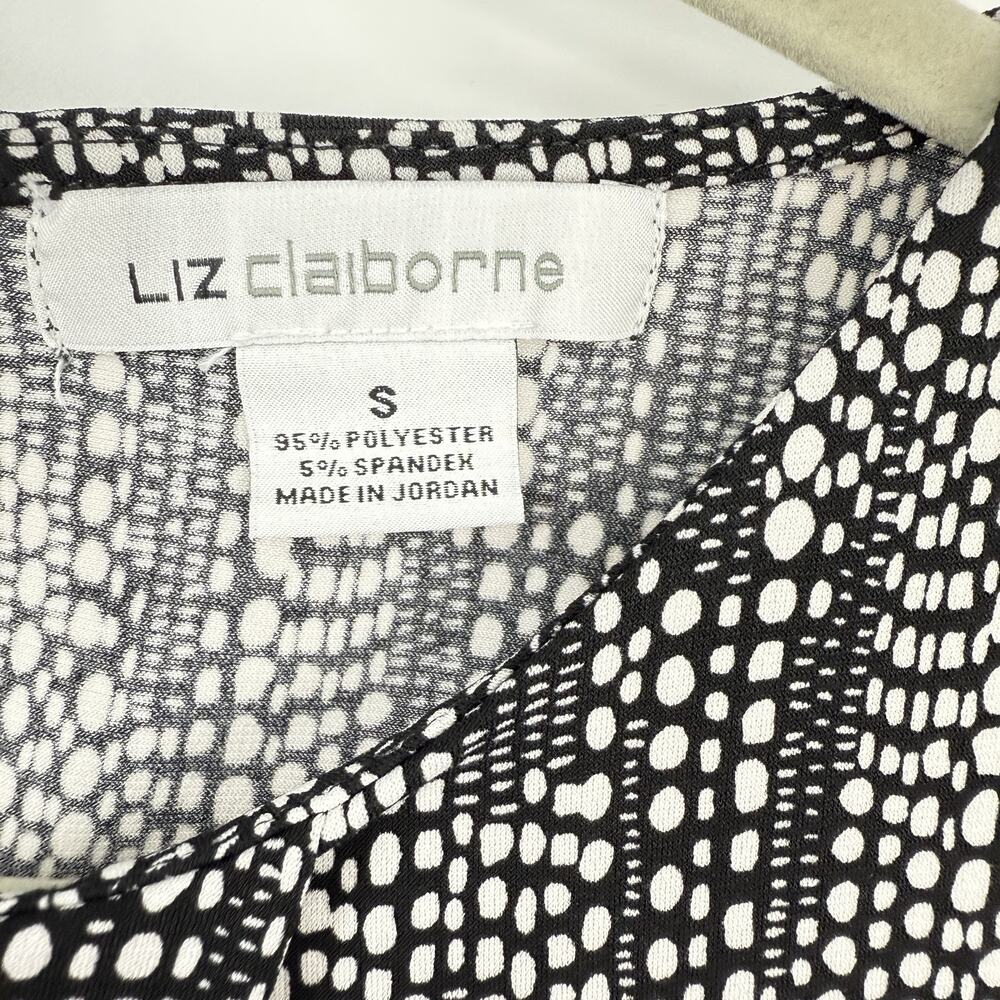 Liz Claiborne Sleeveless Top Small Black White Geo Print Stretch Knit - Picture 10 of 11